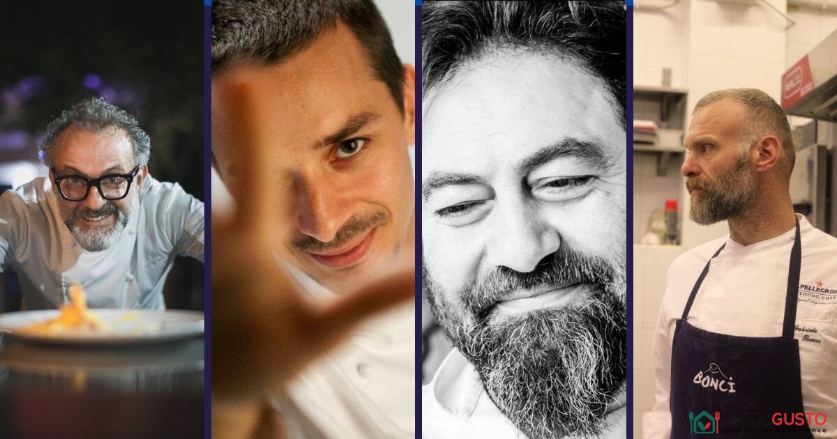 I 4 primi classificati di 50 Top Italy 2021 (da sinistra verso destra): Massimo Bottura, Gianluca Gorini, Franco Cimini, Gabriele Bonci