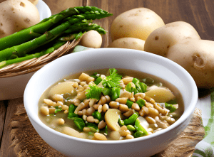 Zuppa al farro, patate e asparagi