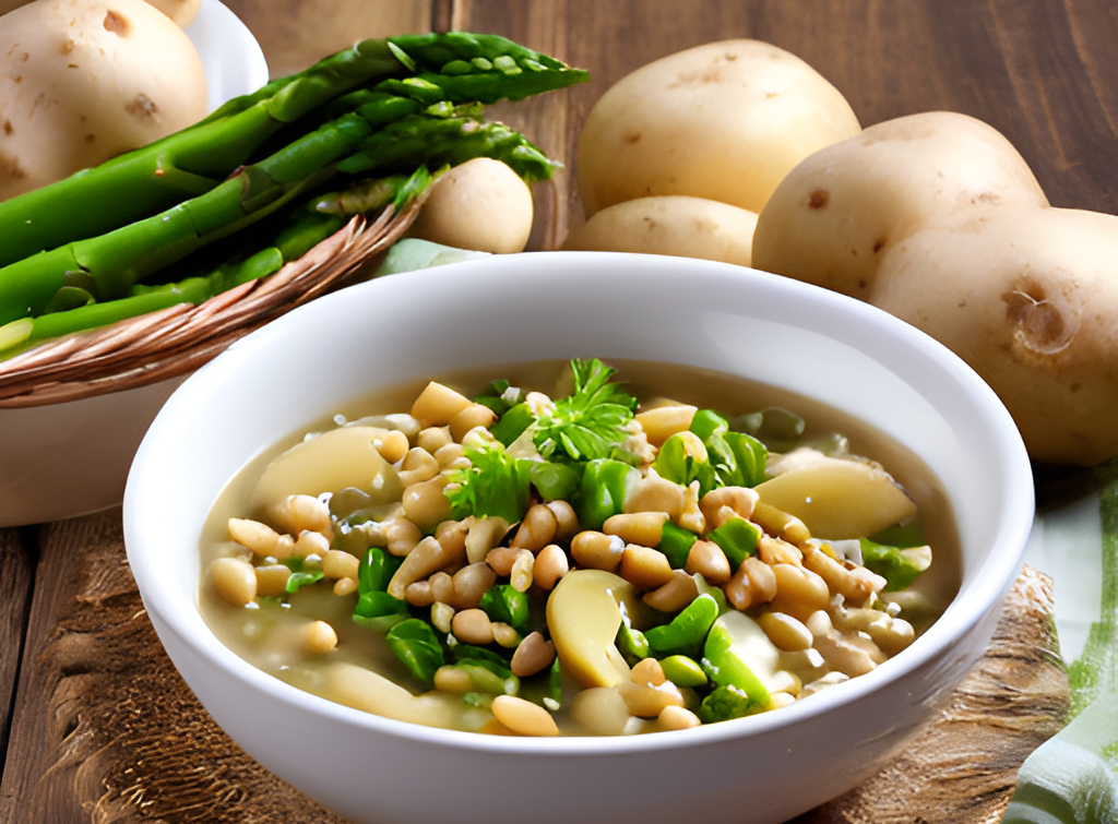 Zuppa al farro, patate e asparagi