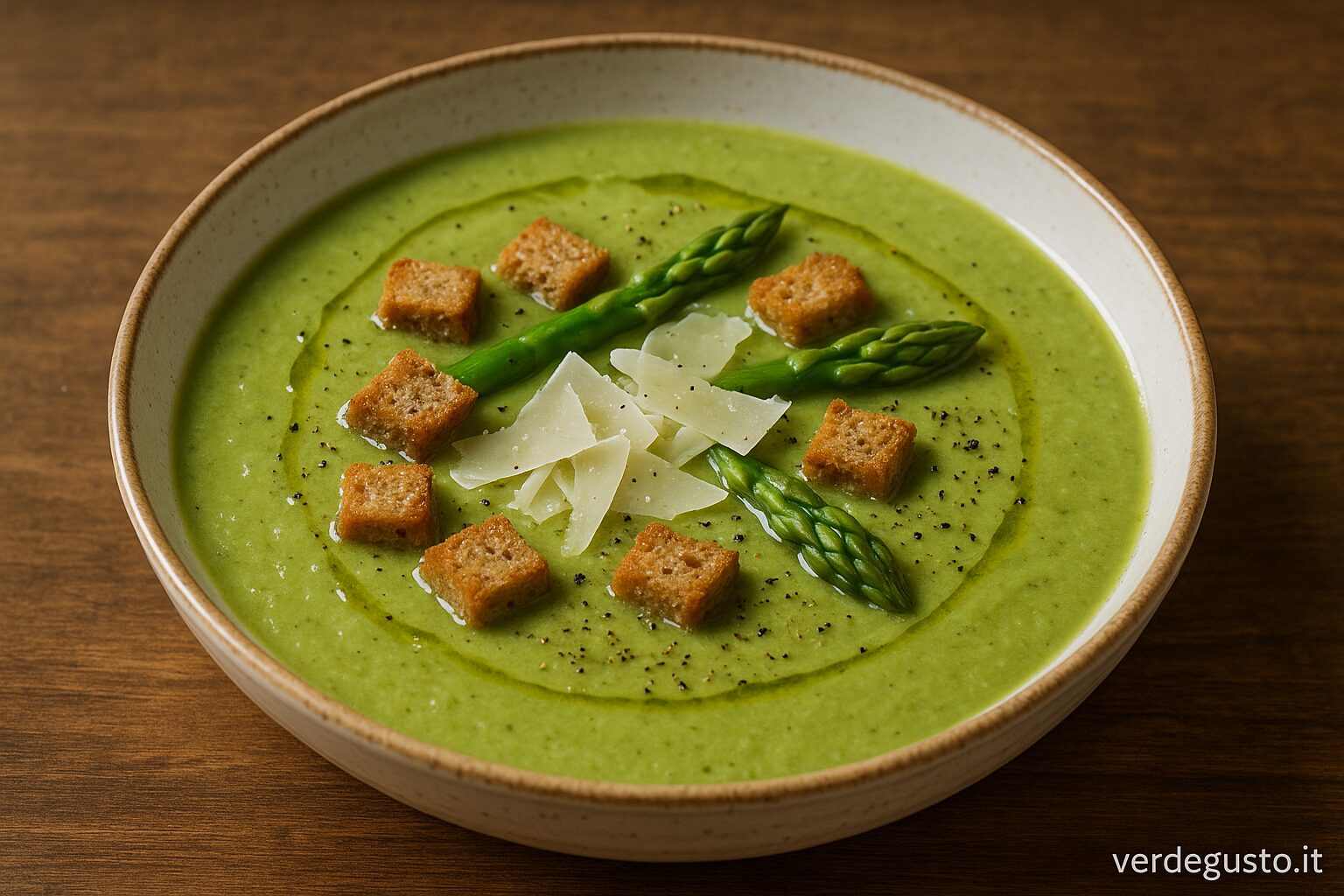 Zuppa di asparagi con crostini e parmigiano - Foto VGAI