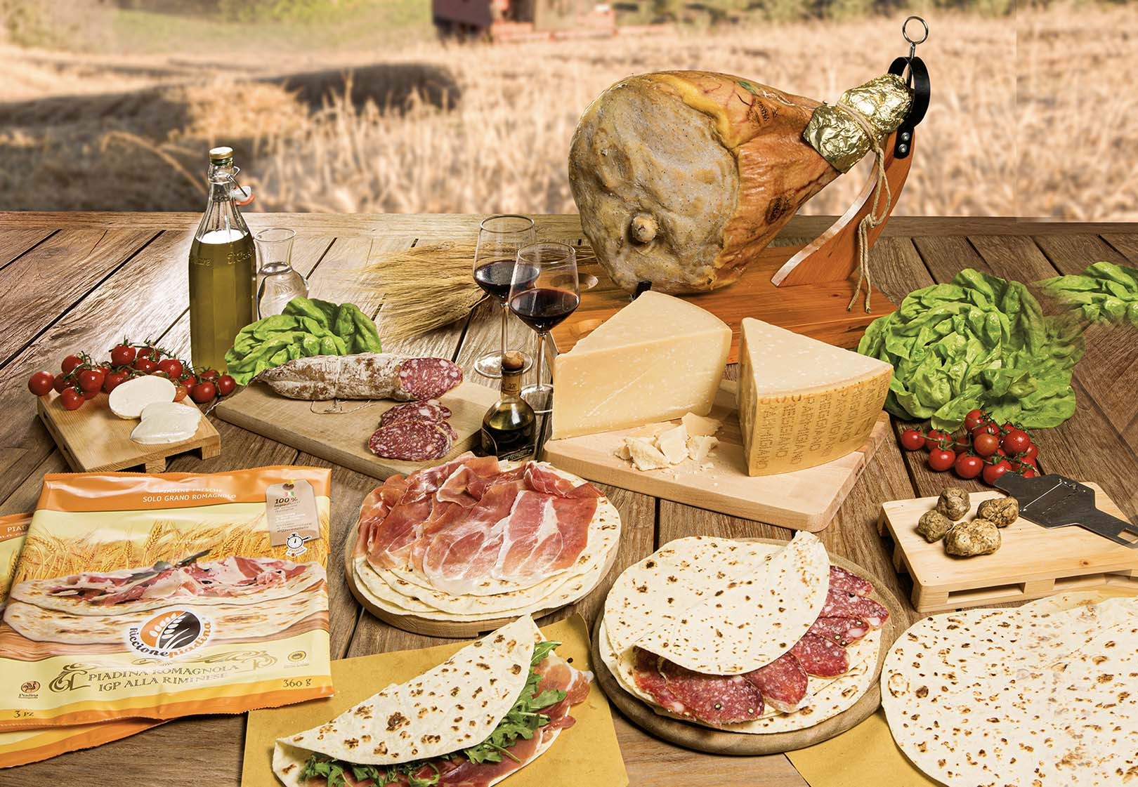 Tavola apparecchiata con piadine