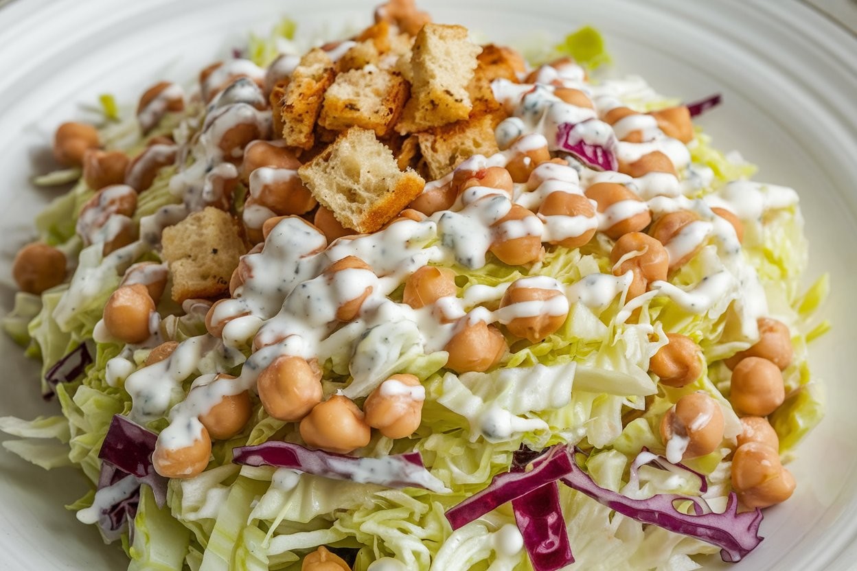 Crunchy salad with chickpeas and cabbage and tahini sauce - Photo VGAI