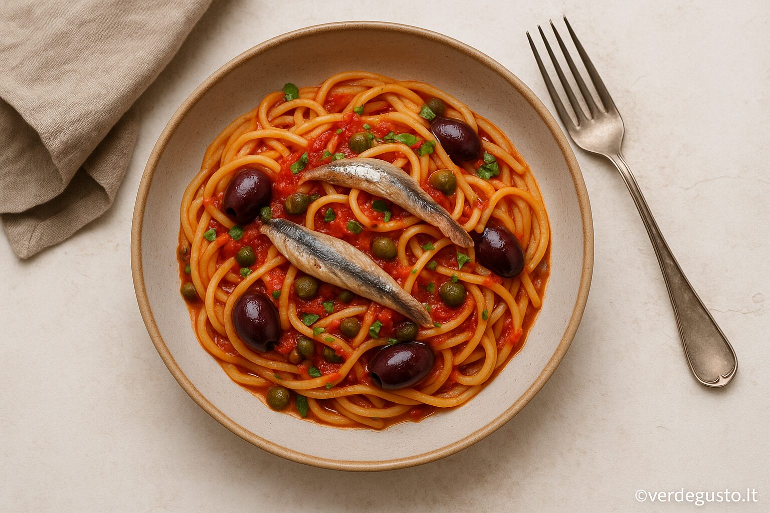 Bavette with anchovies to the Ligurian - VGAI Photo