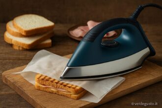Esperimento culinario fuori dagli schemi: un ferro da stiro usato per scaldare un toast avvolto nella carta forno, tra creatività e sopravvivenza gastronomica. - Foto VGAI