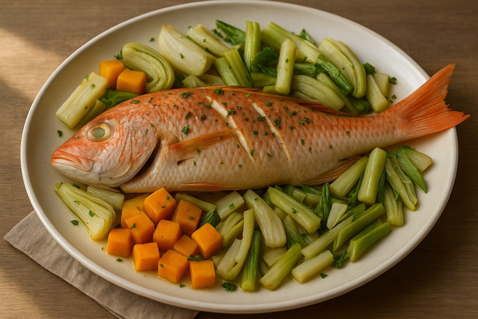 Dentice al forno con verdure invernali e vino bianco - Foto VGAI