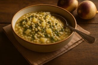 Ricetta Minestra invernale di orzo e rape: ricetta con formaggio invernale - Foto VGAI