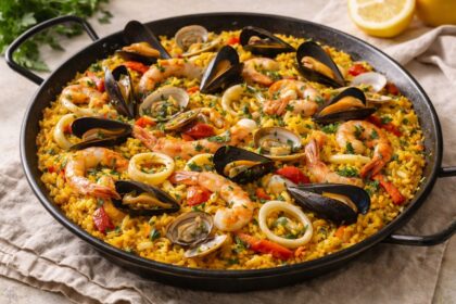 Paella algherese di mare con cozze, vongole, gamberi e calamari - Foto VGAI