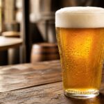 Bicchiere di birra con schiuma compatta durante la degustazione
