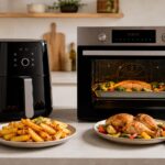 Friggitrice ad aria e forno ventilato in una cucina moderna con verdure e patate croccanti - Foto vgai