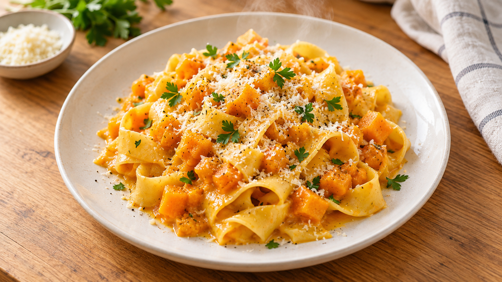 Pappardelle cremose alla zucca. Foto vgai